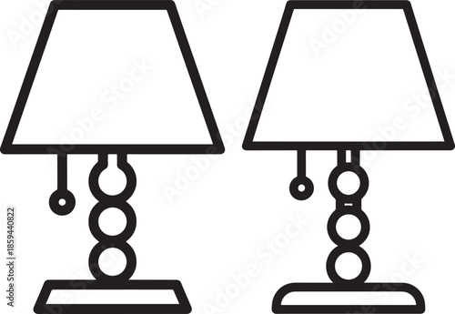 Two outline table lamps icon set for lighting and home decor