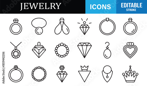 Jewelry shop and boutique line icon set