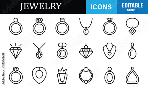 Luxury jewelry and gemstone line icon set