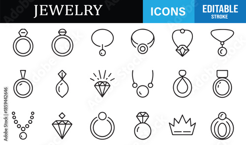 Jewelry and fashion accessories line icon set