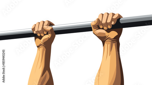 Hands gripping bar for exercise and fitness in minimal design