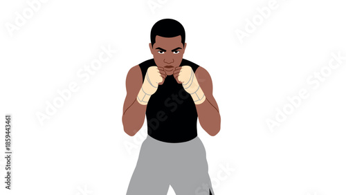 Minimalist boxing pose with determined athlete in training stance