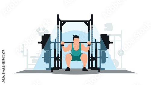 Man performing squats with heavy weights in gym equipment setting
