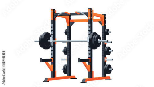 Modern powerlifting cage with weights on rack in gym setting