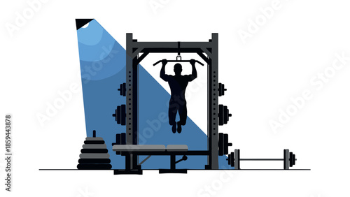Gym silhouette: pull-up routine in minimalist home workout setup