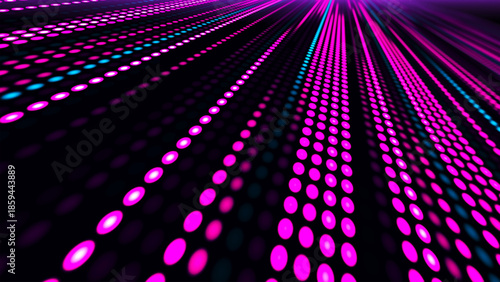 Digital flow. Light dynamics and pixel energy. The illustration shows a bright LED panel where bright multi-colored stripes create the effect of movement and energy. Vector illustration.