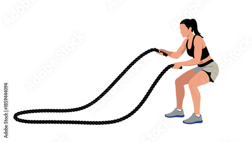 Fitness enthusiast performing battle rope workout in minimalist style