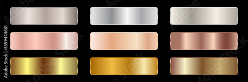 Collection of gold silver bronze and rose gold gradient texture background vector