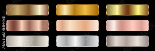Collection of gold silver bronze and rose gold gradient texture background vector