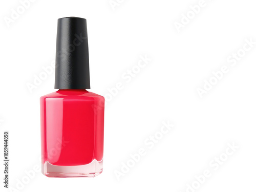 A single bottle of nail polish sits on a clean, white surface