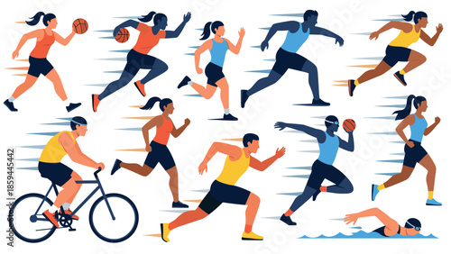 Dynamic athletes engaged in various sports activities