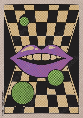 Psychedelic trippy vintage retro poster frame illustration