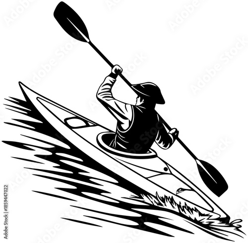 Kayak Paddler Vector Illustration - Adventure Sports and Water Activity Icon