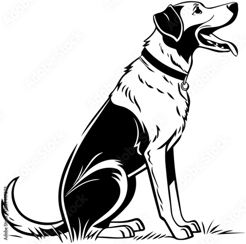 Hand Drawn Illustration of a Happy Dog Sitting, Pet Care and Animal Friendship Concept