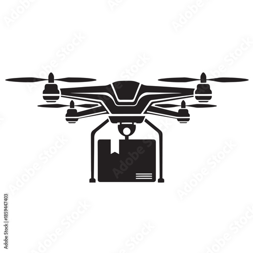 Drone Delivery Silhouette with Package in Flight