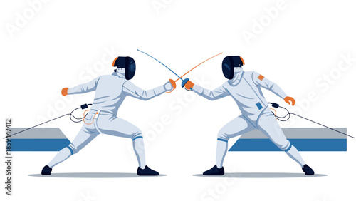 Dynamic fencing duel in action with modern sports gear and equipment