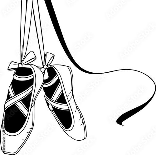 Black and White Ballet Shoes – Graceful Dance Line Drawing