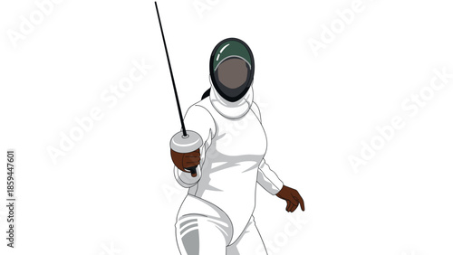 Fencer in action: athlete with sword and protective gear in dynamic pose