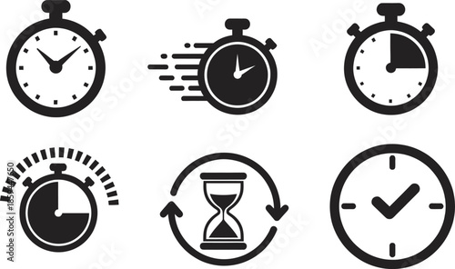 Collection of stopwatch and clock icons for time management and scheduling