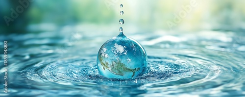Environmental protection for World Water Day, Earth in the shape of a water droplet, preserving water resources, clean water awareness, sustainable practices, generative AI design