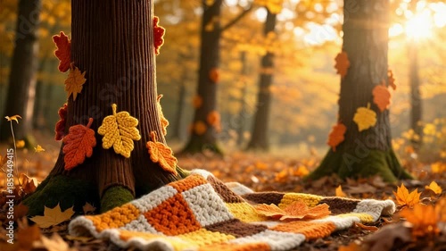 Autumn Forest Yarn Art With Crochet Blanket