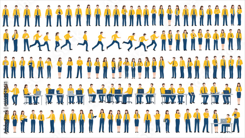  Business People Character Set in Various Office Poses and Actions.