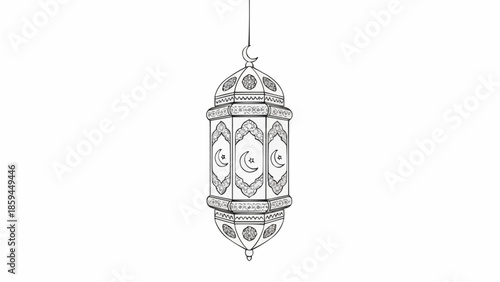 Islamic Lantern with Arabic Calligraphy and Crescent Moon Ornaments.