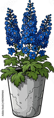 azure spire handdrawn blue delphinium reaching for digital design elegance, vector isolated on transparent background