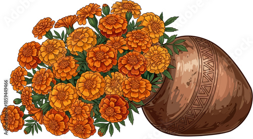 autumns overflow golden blooms cascading from an earthy vessel of celebration, vector isolated on transparent background