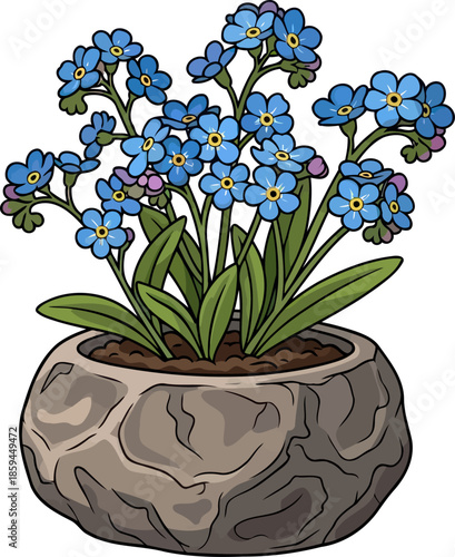 azure whisper delicate blooms rooted in enduring stone, illustrated with gentle grace, vector isolated on transparent background