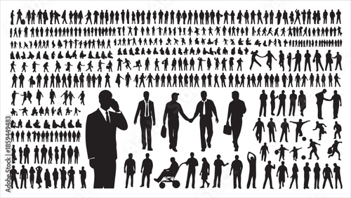 Collection of silhouettes of people, including men and women