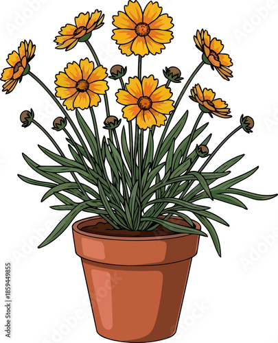 cheerful zenith a potted burst of golden energy, cultivating enduring optimism, vector isolated on transparent background