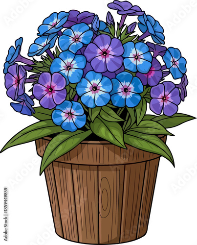 chromatic garden burst potted blues and purples for uplifting spaces, vector isolated on transparent background