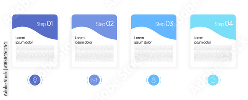 A 4-step infographic visually represents a simple process, timeline, or sequence using four distinct stages, often with icons, arrows, and minimal text for clarity in presentations.