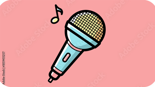 Illustration of a microphone with a musical note.