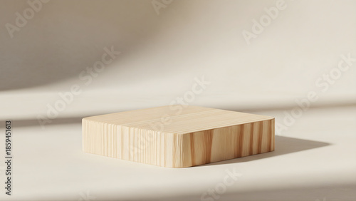 A warm wooden podium with natural texture and soft light, creating an eco-friendly and organic feel. Ideal for sustainable, handmade, and natural product branding.