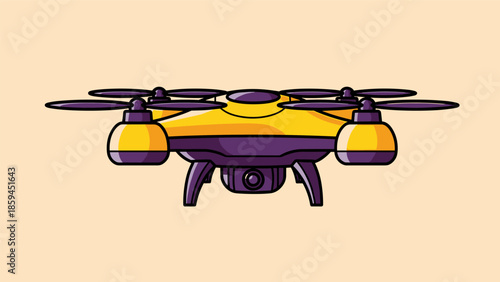 Yellow and Purple Drone with Four Propellers Illustration.