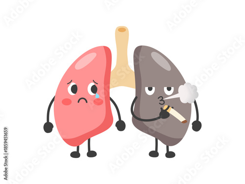 Healthy and smoking lungs comparison. Lung cancer and smoking danger concept. Vector illustration.