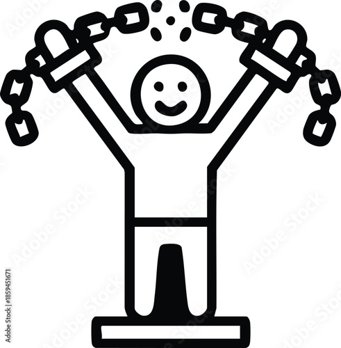 Freedom from chains icon, breaking shackles, liberation success concept