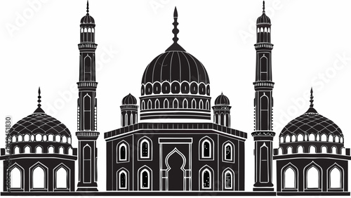 Majestic mosque architecture in black and white illustration