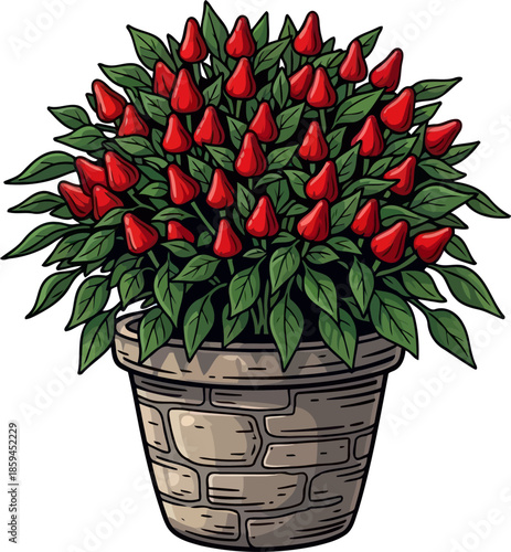 potent potted spice a vibrant bush ignites homegrown flavor and culinary adventure, vector isolated on transparent background
