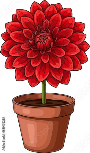 potted jewel a scarlet dahlias fiery petals ignite any setting, vector isolated on transparent background