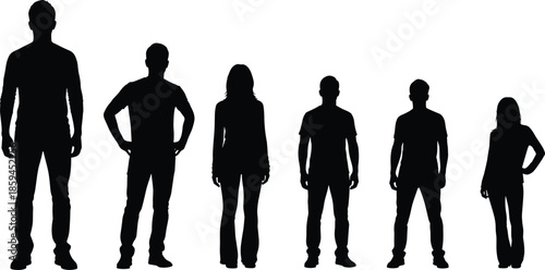 Human silhouettes, male and female figures, standing posture comparison, height gradient illustration, gender diversity, people outline, visual representation, anatomy study
