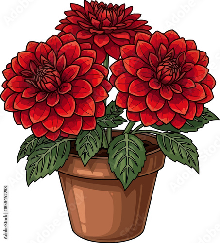 potted powerhouse dazzling crimson blooms embodying boldness and passionate spirit, vector isolated on transparent background