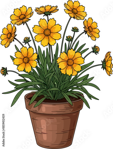 potted sunshine a cheerful burst of golden petals brightens any space, vector isolated on transparent background