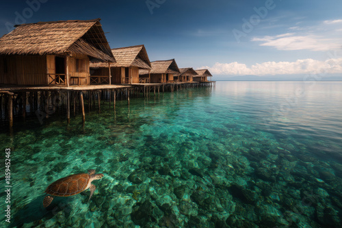 Tranquil natural landscape with houses on stilts various locations surrounded by nature serene water environment