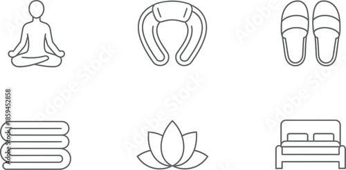 Collection of simple line art icons for spa and wellness services