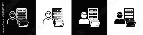 Customer Database Icon Set White Black Background Style