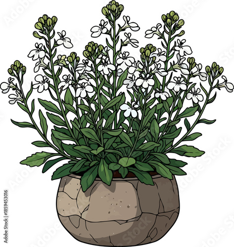 serene petals unfolding natures gentle promise in a worn vessel, vector isolated on transparent background