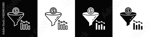 Sales Funnel Icon Set White Black Background Style